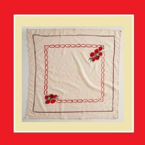 Anthropologie Terrain Embroidered Tomato Cotton Bandana Scarf, 29" x 29", Red